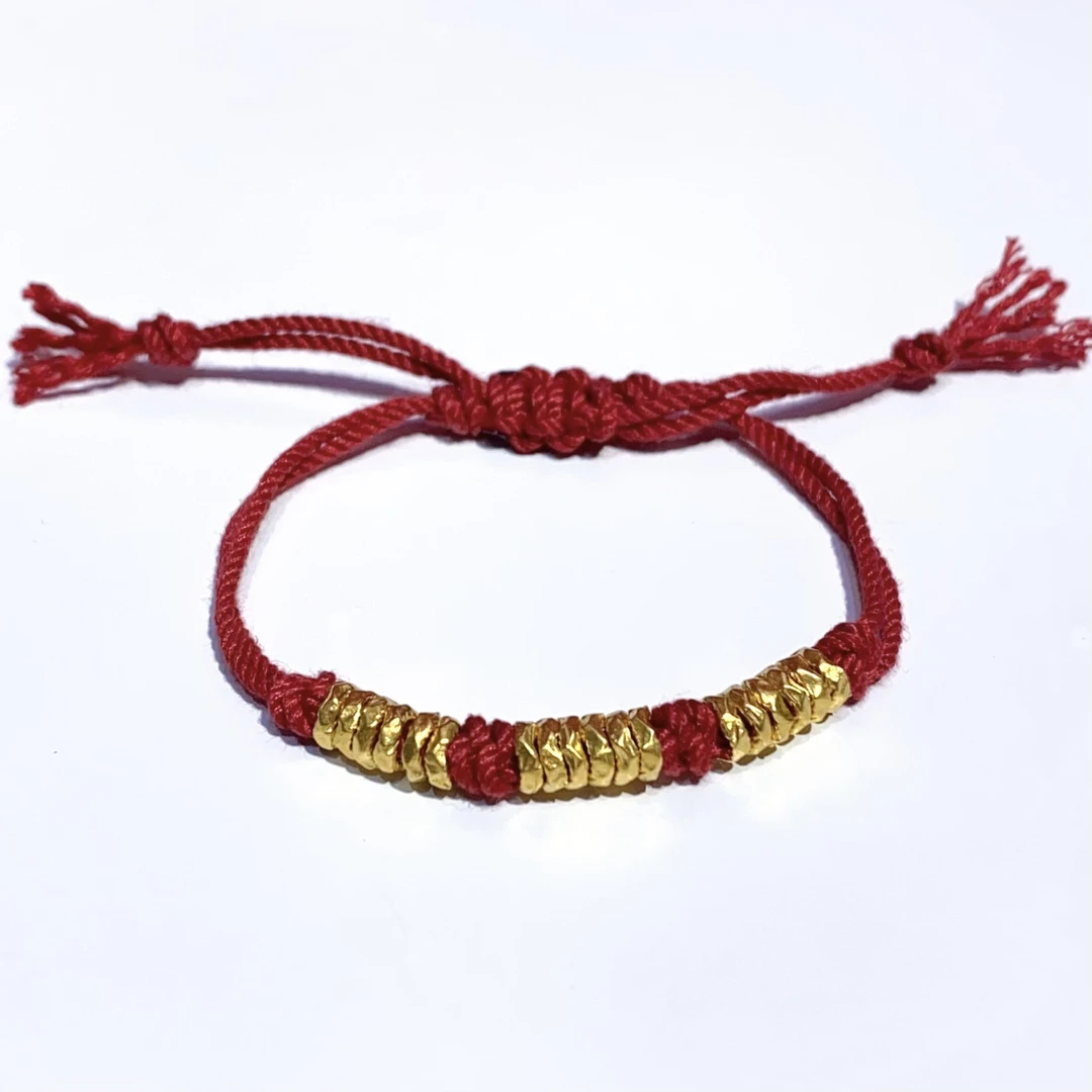 足金999黄金【錾盘缠】18转运珠腰缠万贯红绳本命年手绳过年好礼