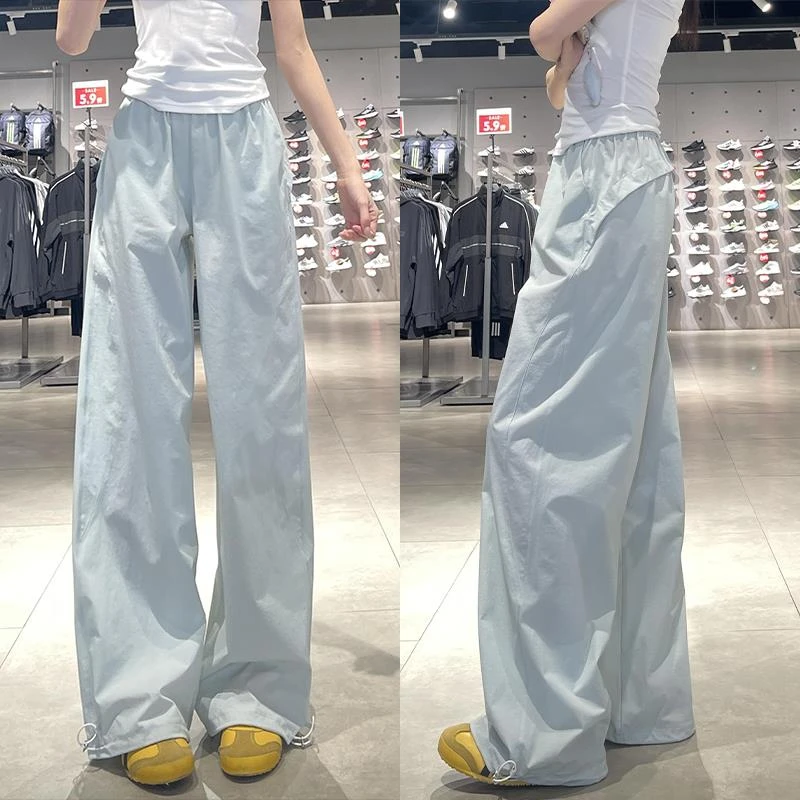 雪千羽蓝色速干工装裤女夏季薄2025新款宽松休闲小个子阔腿运动裤