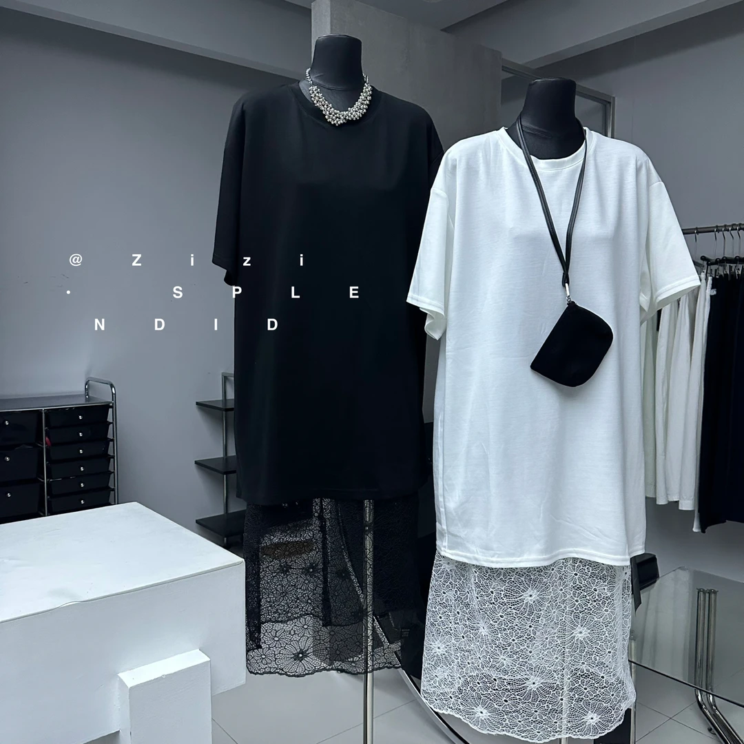 ZiZi 福秒（9Zi1608#) 惬意时刻 中长款T恤+蕾丝半身裙套装9-525