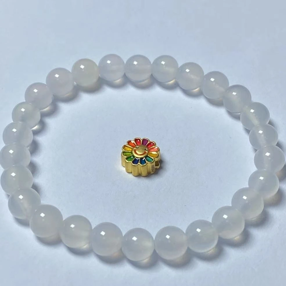 足金999通孔太阳花玛 瑙手串@@A309