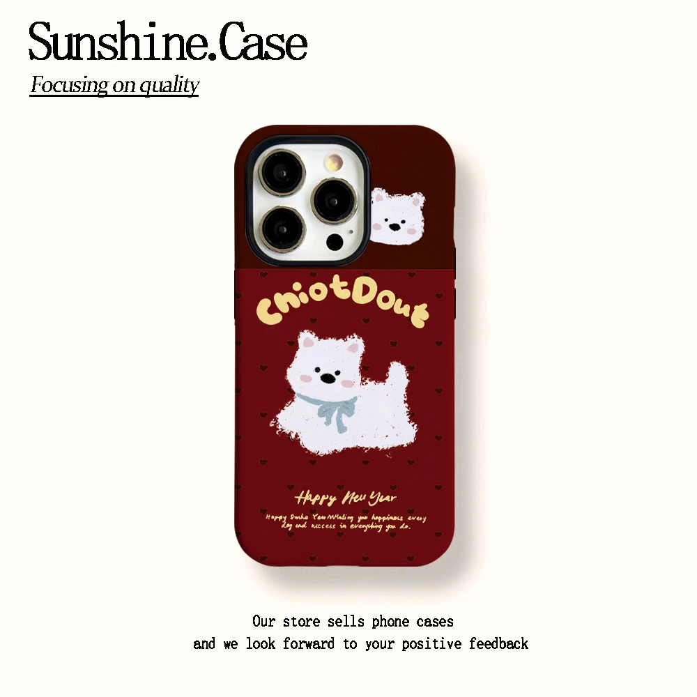 菲林二合一适用苹果华为vivo小米oppo手机壳可爱白狗16PRO/15