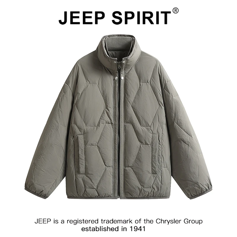 JEEPSPIRIT吉普户外工装立领羽绒服男宽松保暖防寒高品质轻奢外套