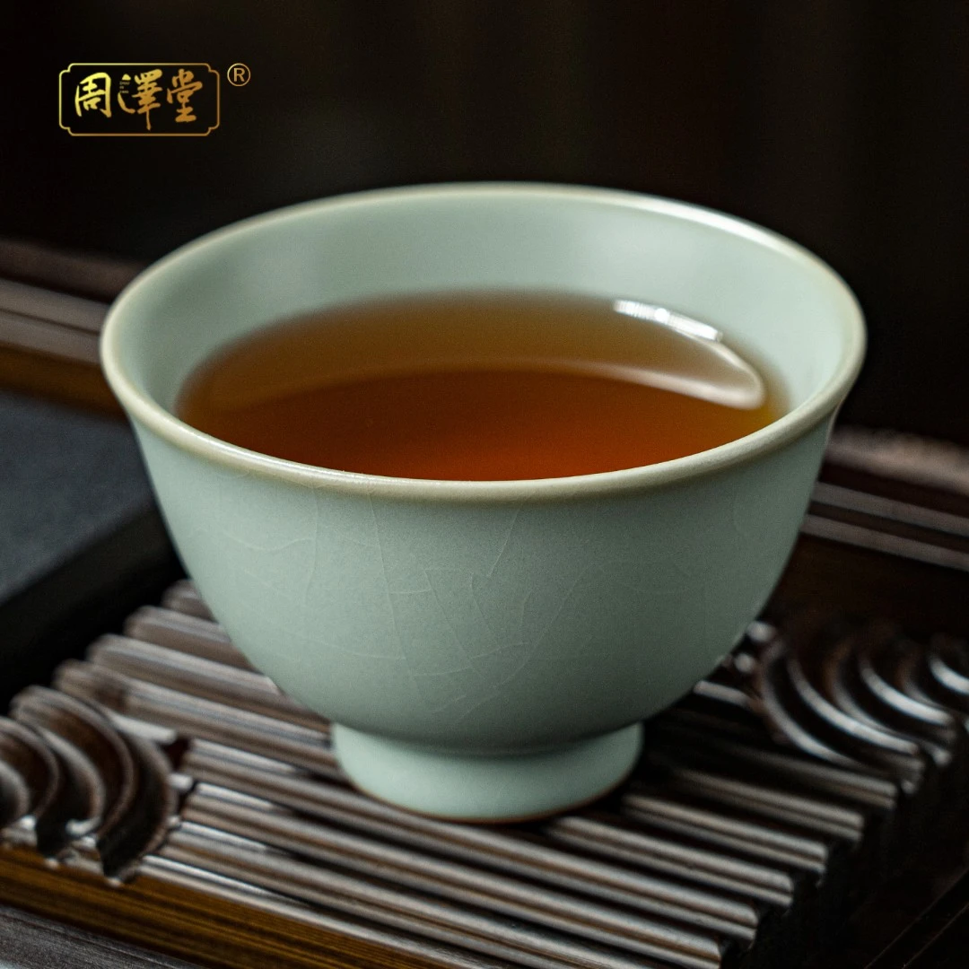 周泽堂天青汝窑凝香杯景德镇陶瓷茶杯手工青瓷复古开片可养礼盒装