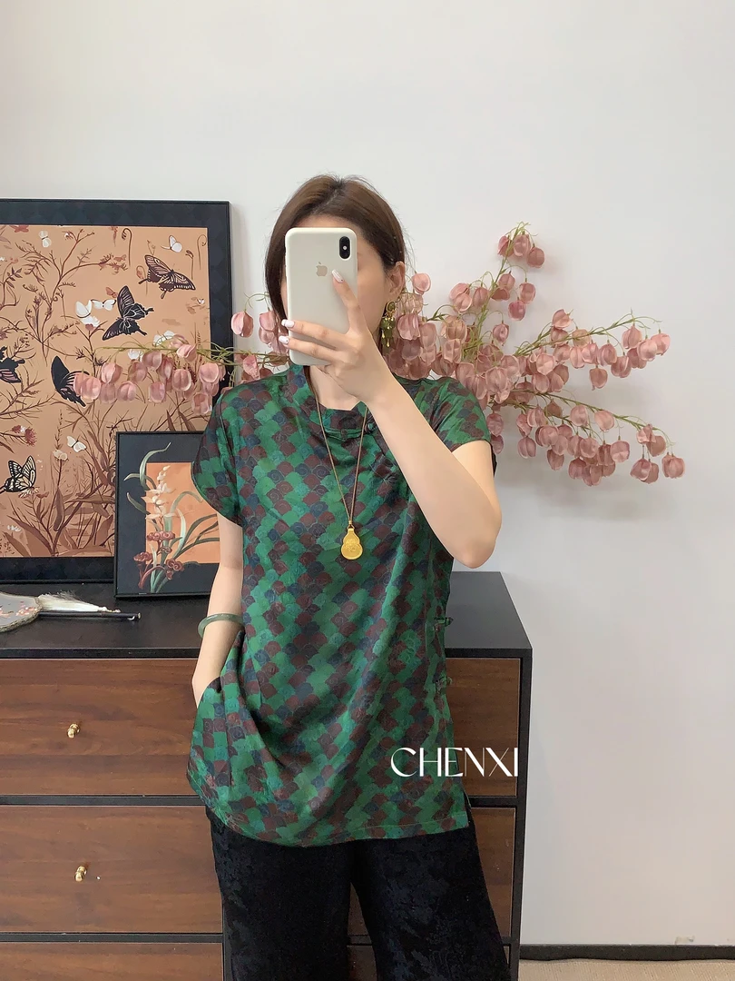翡翠云海｜国风新中式气质提花短袖-6282
