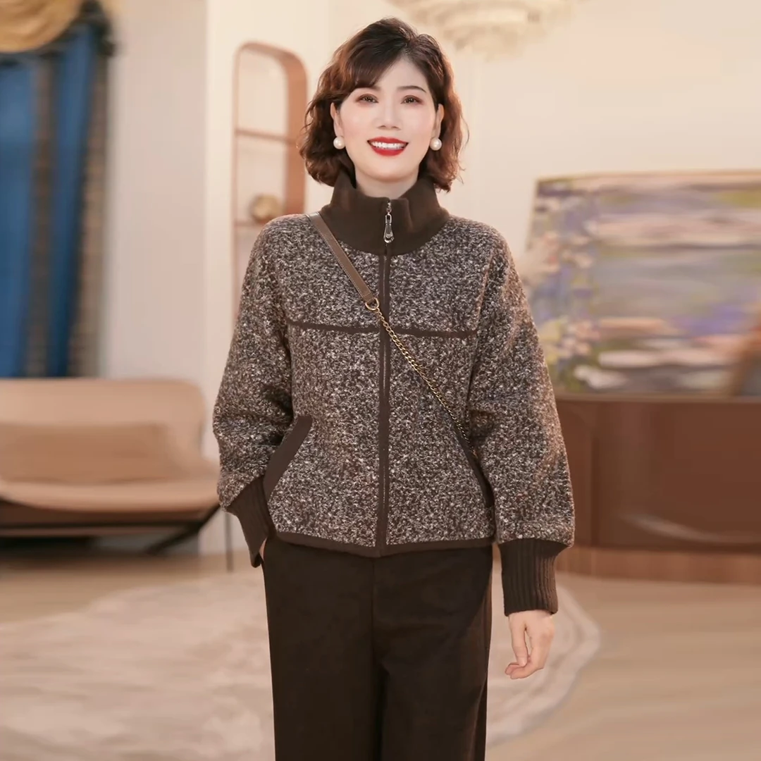 妈妈装时尚气质外套2025新款秋季中老年女装洋气百搭加厚保暖上衣