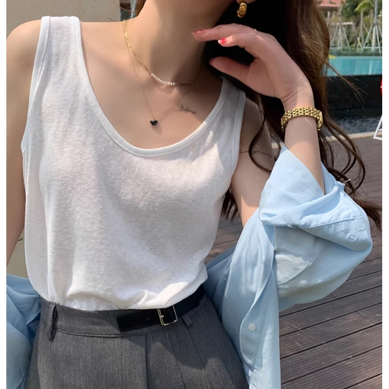 【茶芙巷】吊带背心女外穿宽松慵懒风美背遮副乳无袖上衣【YJL】