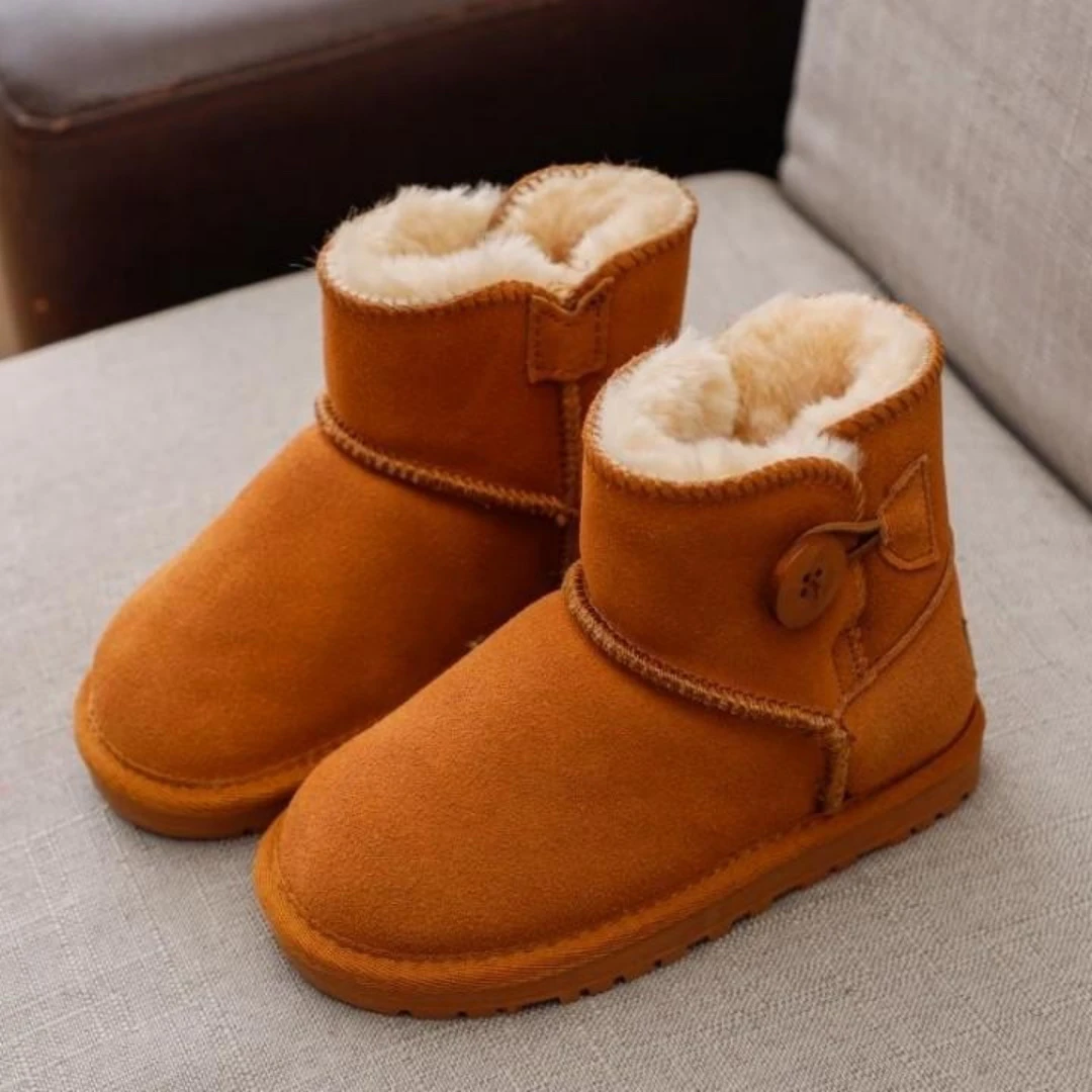 冬季儿童雪地靴牛皮防水加绒加厚保暖棉鞋