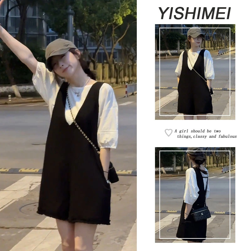 今年流行一整套2025年新款韩系百搭简约上衣显瘦背带裤两件套装