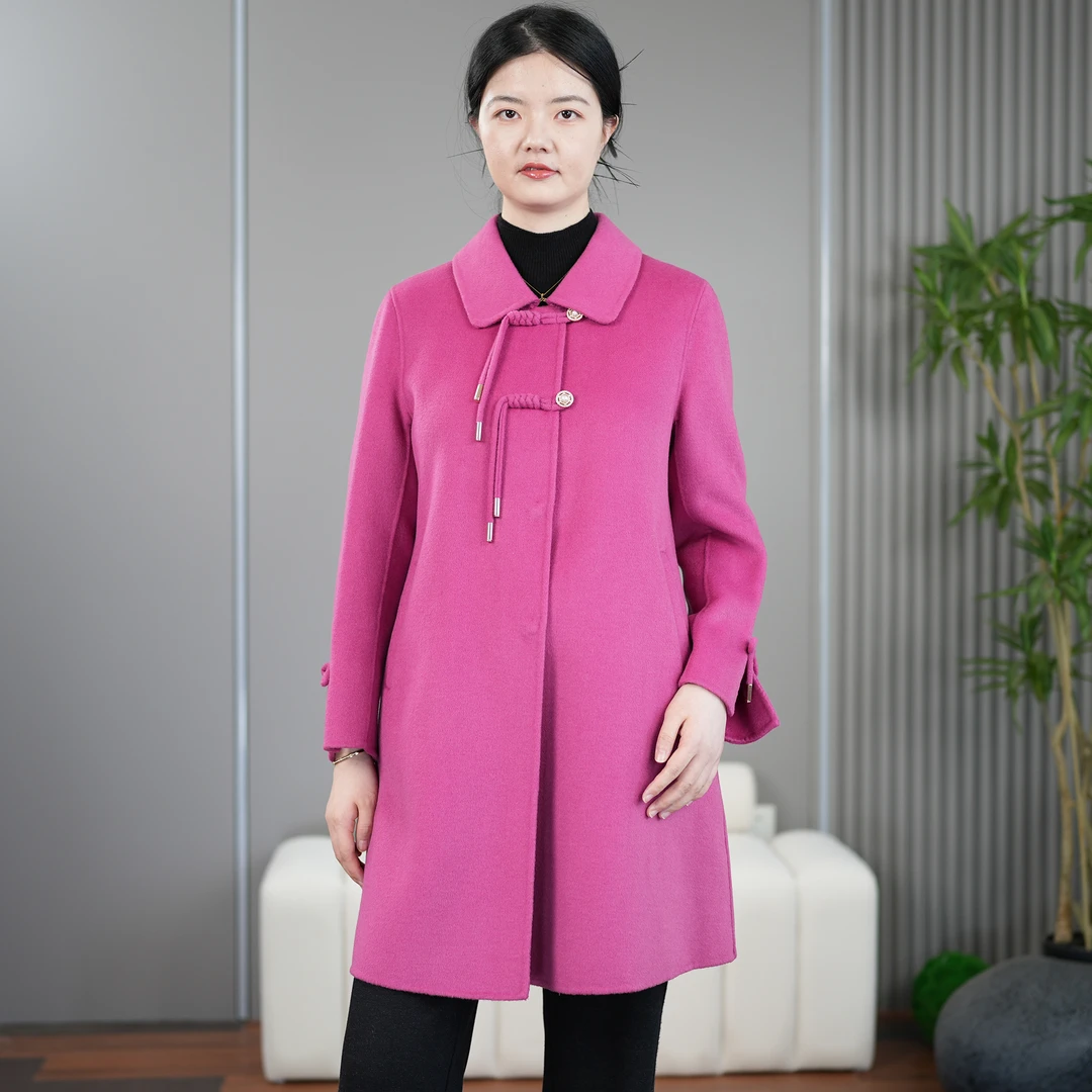 秋冬新款时尚女士中长款羊毛双面呢大衣女外套国风洋气妈妈装2602