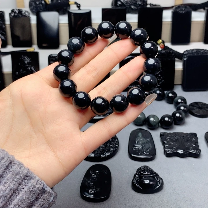 和田玉（墨玉）手串未镶嵌特价14mm