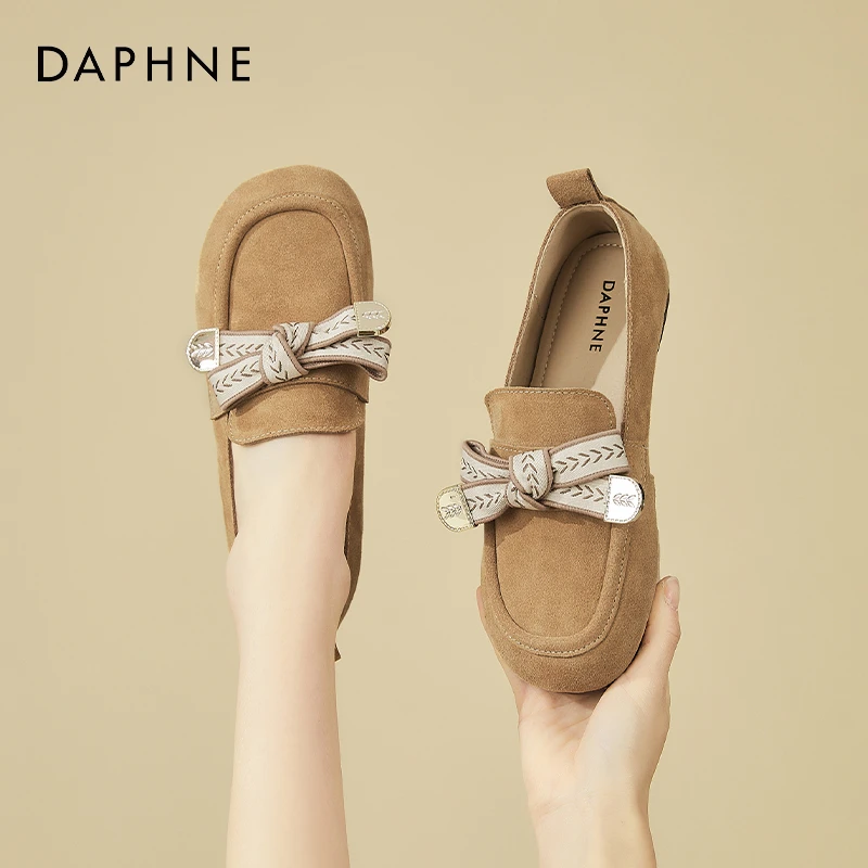 达芙妮复古百搭乐福鞋女2026春季新款一脚蹬蝴蝶结豆豆鞋平底单鞋