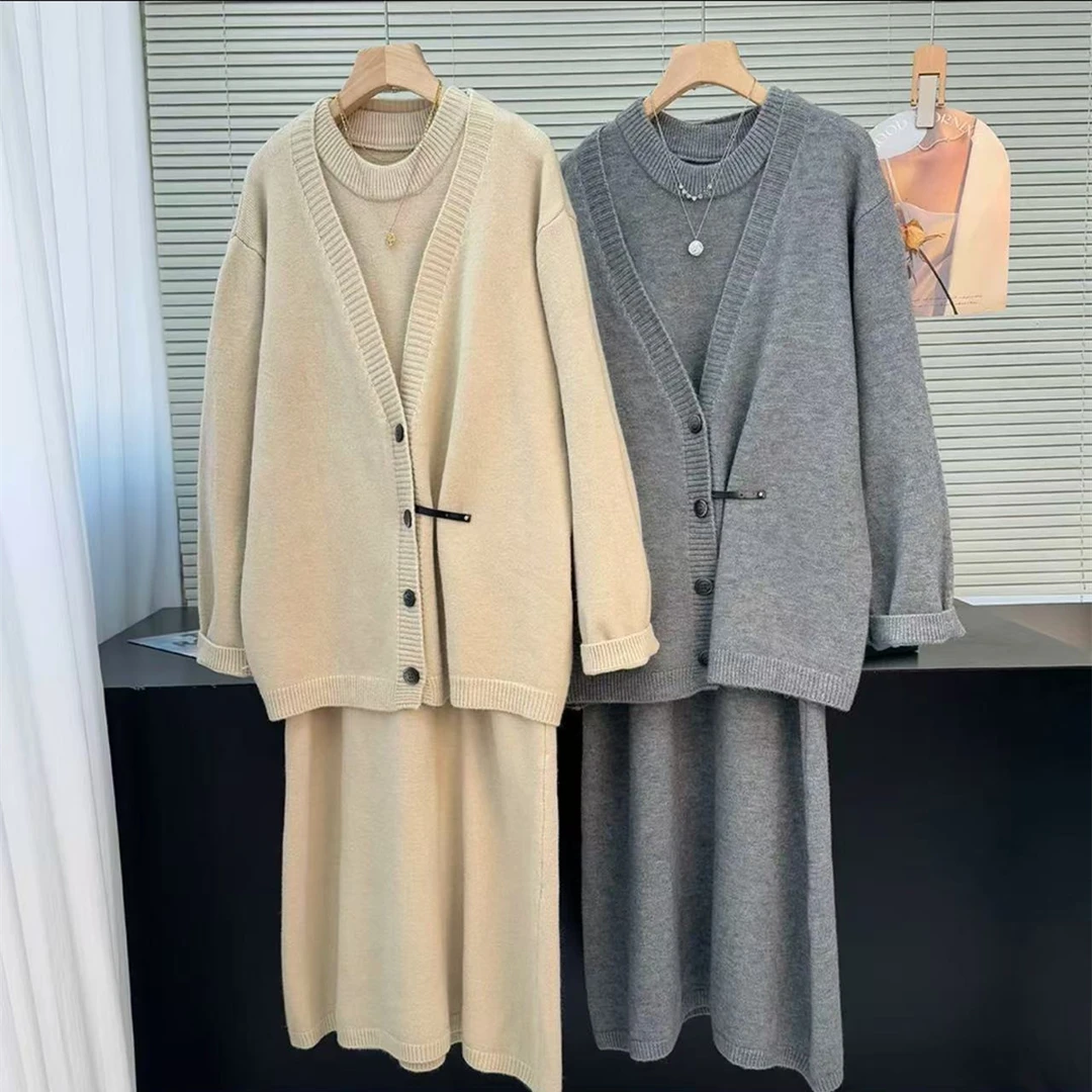 K2457 美人鱼~慵懒两件套针织外套连衣裙套装 Q891-24122501