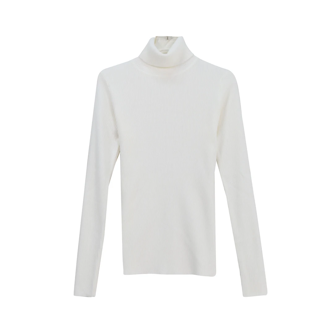 简约竖条纹修身高领针织打底衫软糯内搭长袖上衣X27742