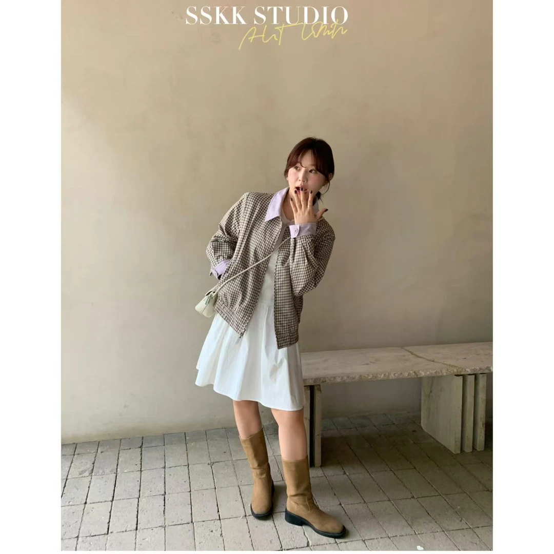 KMZY/KMZY山_山【韩式街头】微胖韩版学院风极简百搭高腰中裙半身裙