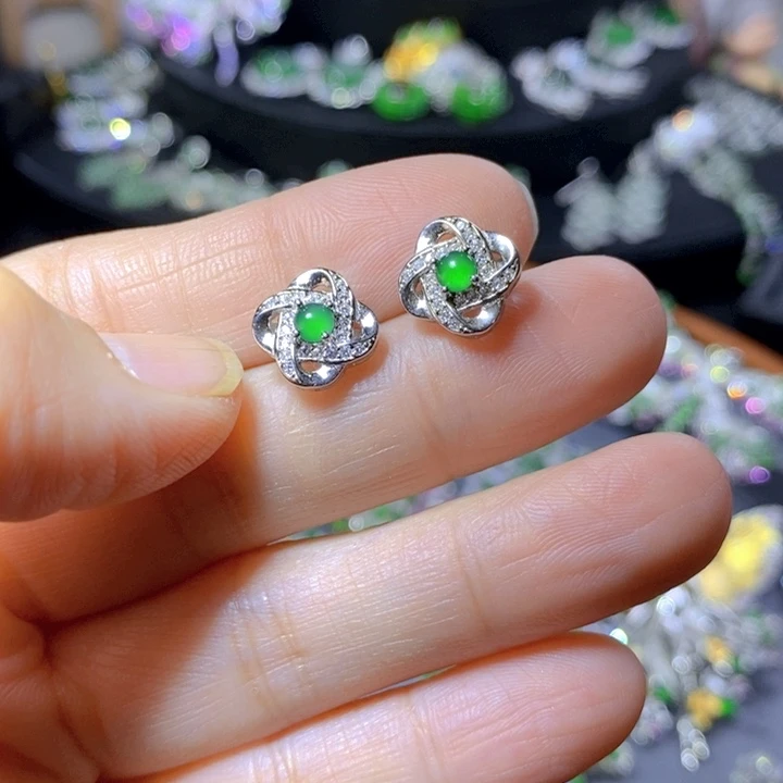 翡翠戒指银S925镶嵌天然翡翠