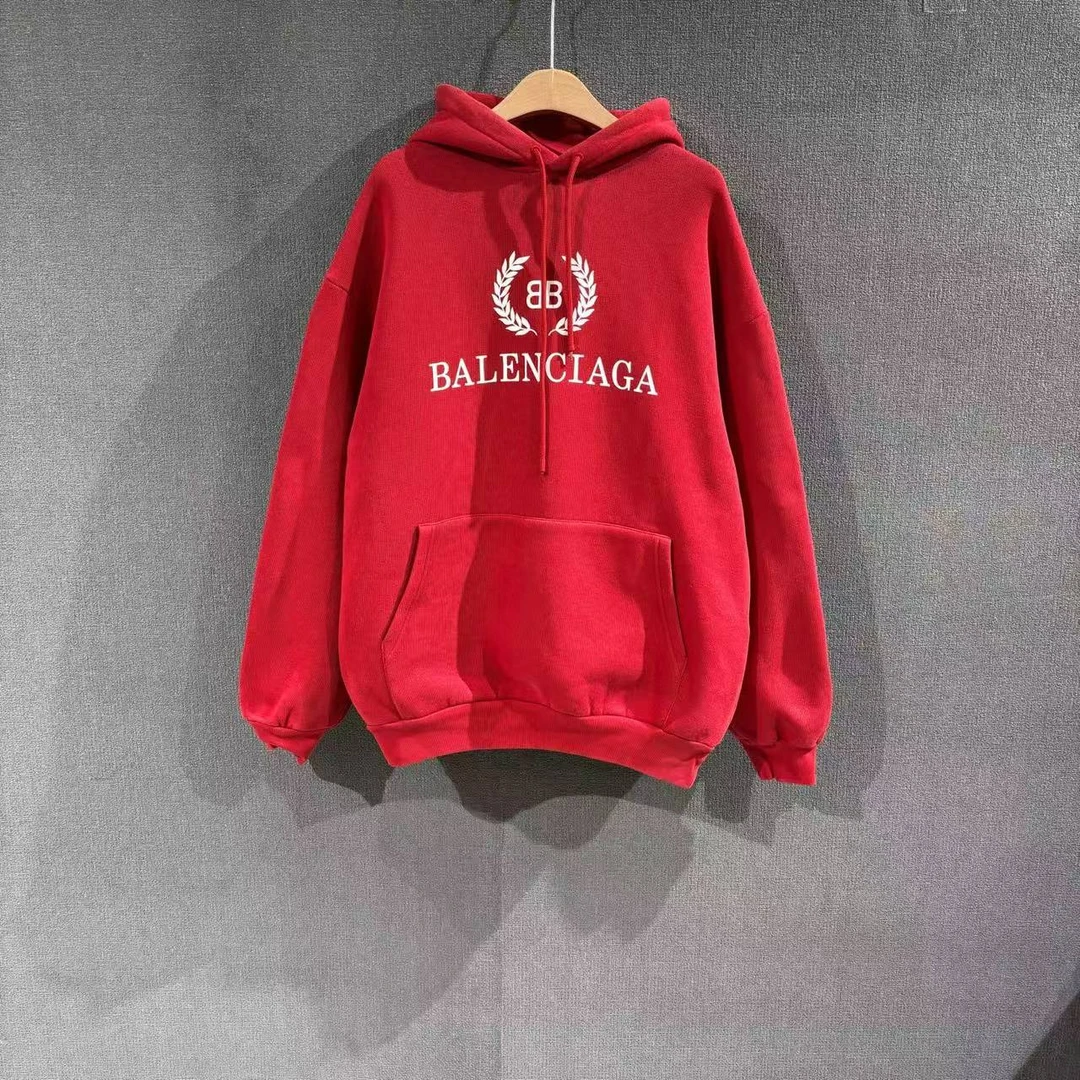 99新 Balenciaga/巴黎世家 (pm)双B麦穗红色帽衫 s码/4471