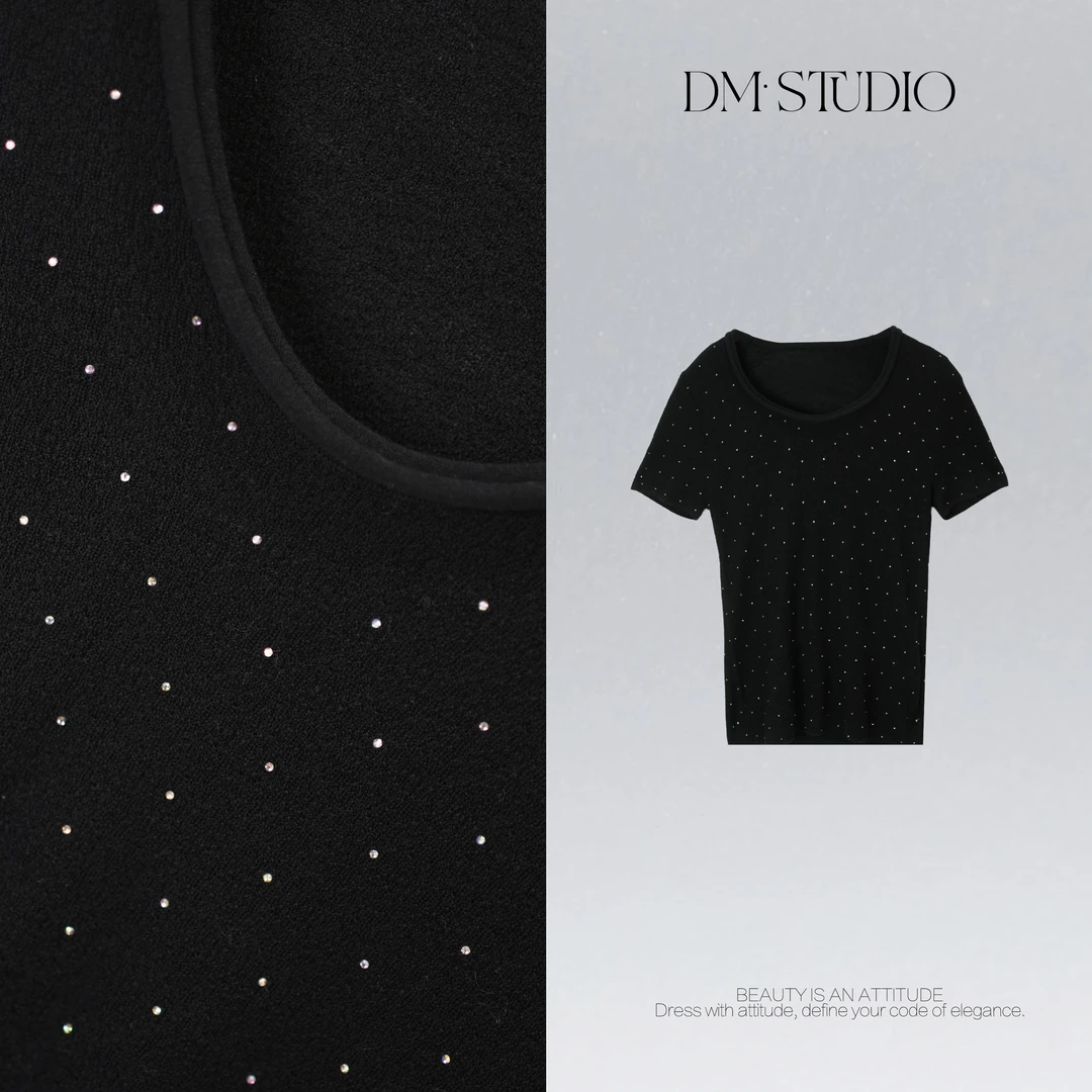 DEDM•STUDIO/气质百搭钉钻圆领100%精纺羊毛打底上衣2510TX/30381