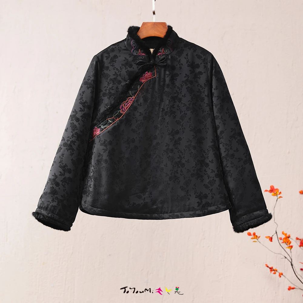 新中式民族风国风时尚大气宽松刺绣保暖棉衣上衣女225711-1