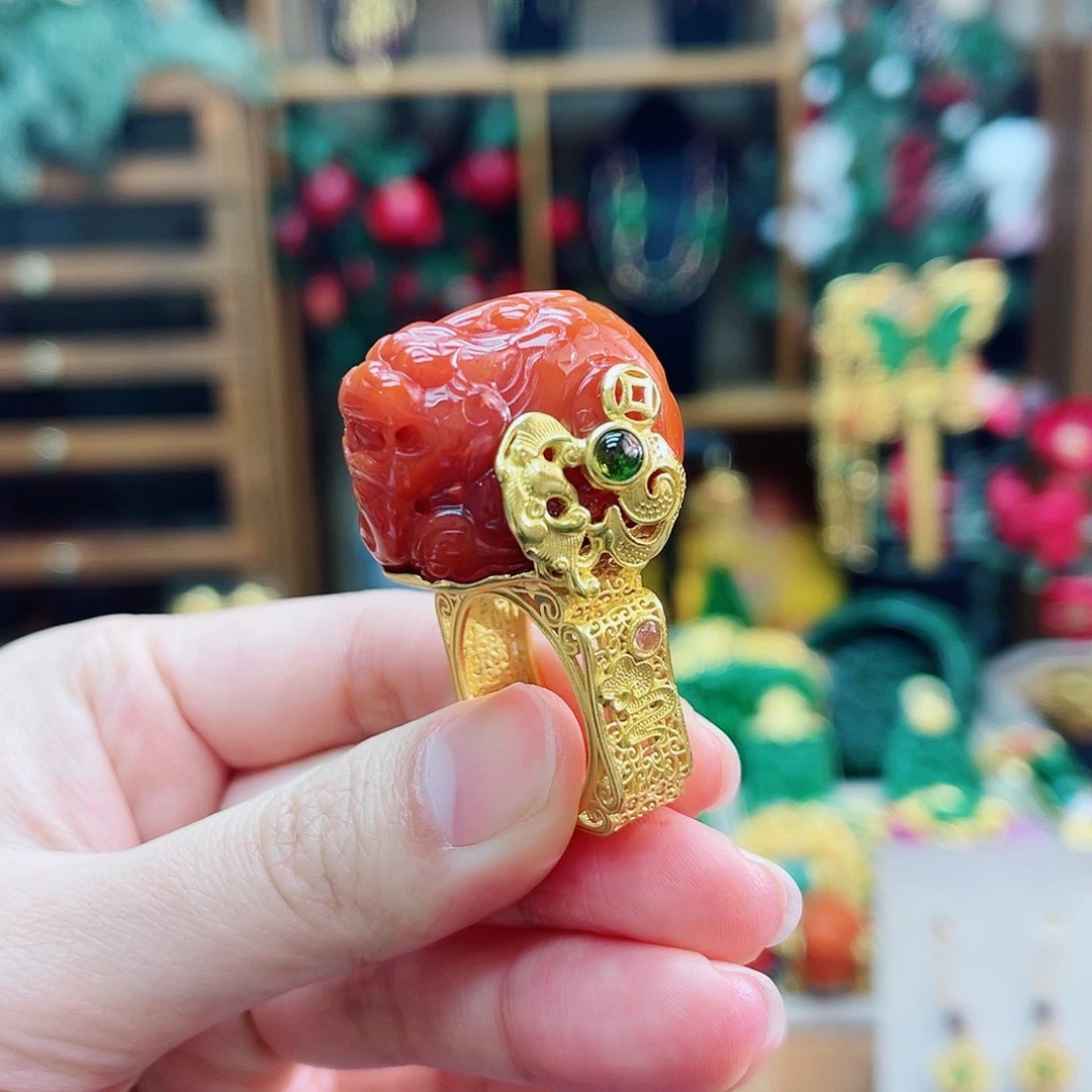 银S925镶嵌南红玛瑙戒指48小时鉴赏期1