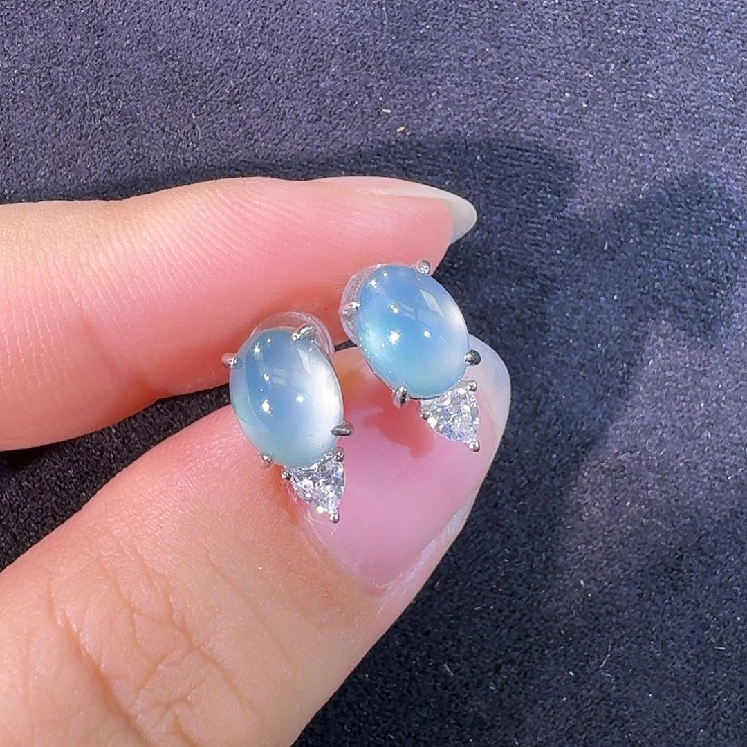 银S925镶嵌翡翠耳饰蛋面