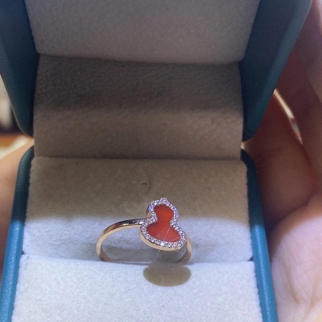 钻石戒指/指环18K金镶嵌红玛瑙葫芦戒指k玫13