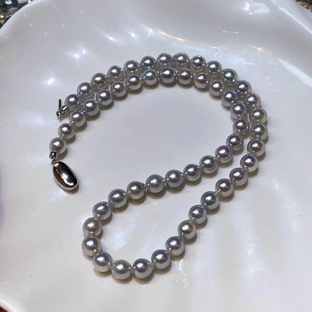 海水珍珠银S925镶嵌颈饰7-8