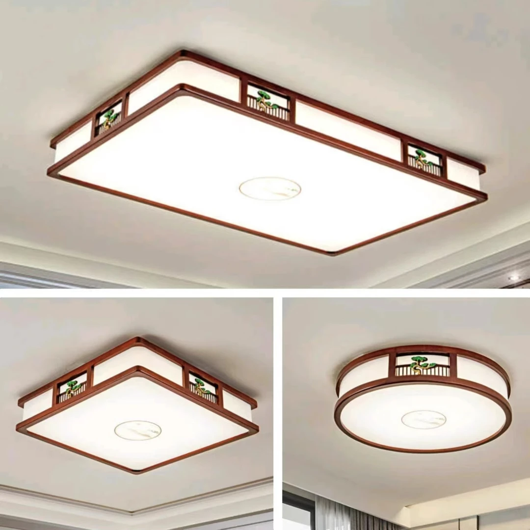 新中式实木客厅灯吸顶灯led大厅灯长方形木艺仿古中国风灯具现代