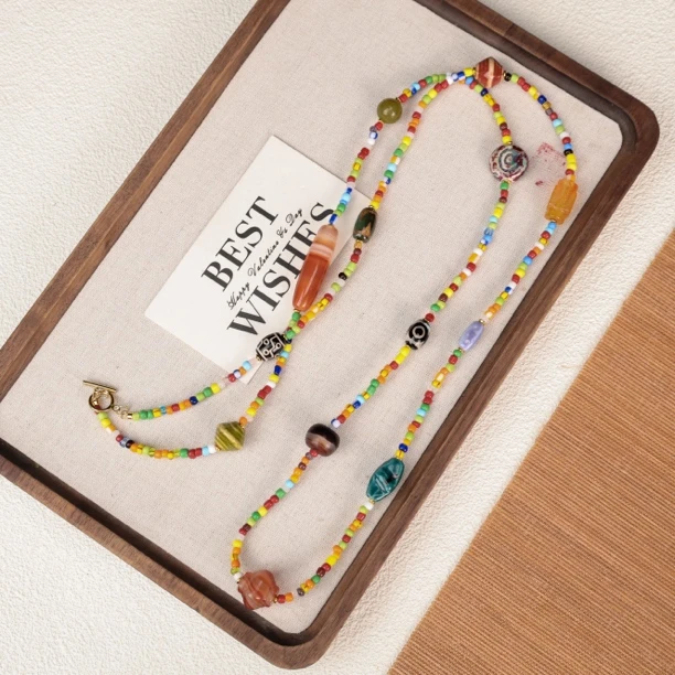 LZ3288 彩色琉璃小米珠多宝玛瑙项链