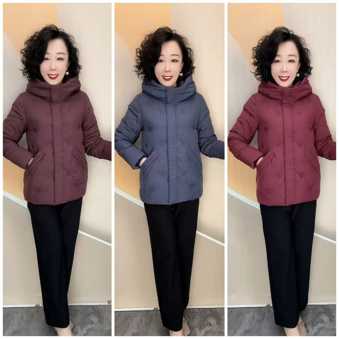 8911新款冬优雅妈妈高品质刺绣大码保暖防寒中老年妈妈装，70衣长