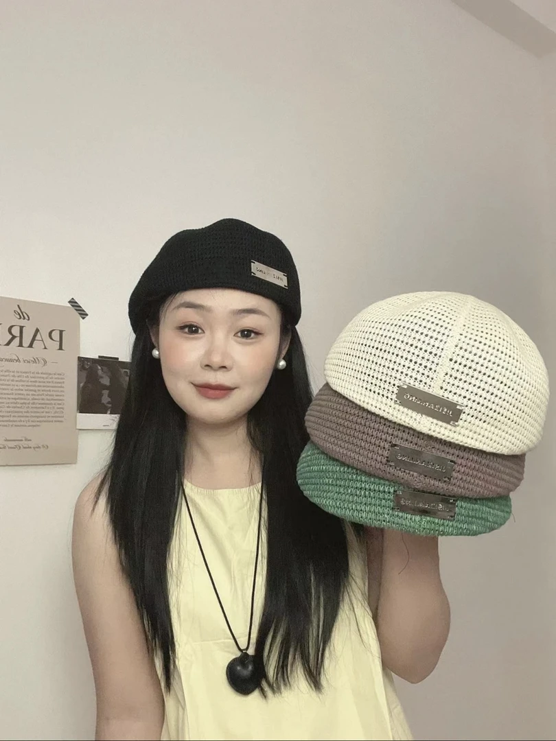 正反两戴针织前进帽女春夏季薄款透气显脸小贝雷帽日系大头围帽子