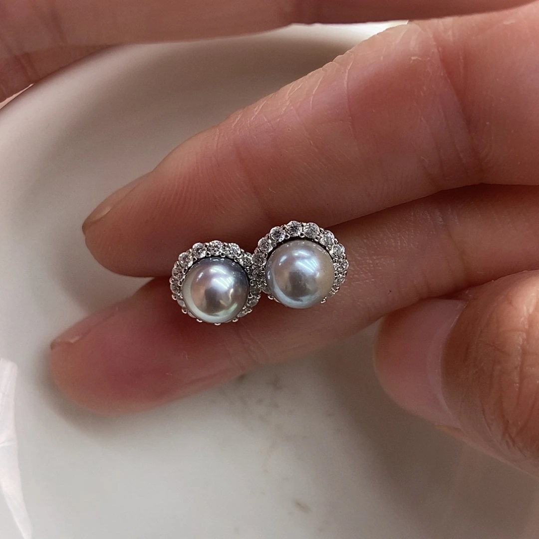 银S925镶嵌耳饰海水珍珠