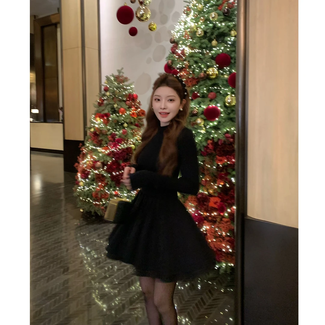 SZA【雪漫冬日】冬季新款气质千金风修身显瘦蓬蓬连衣裙A-2521