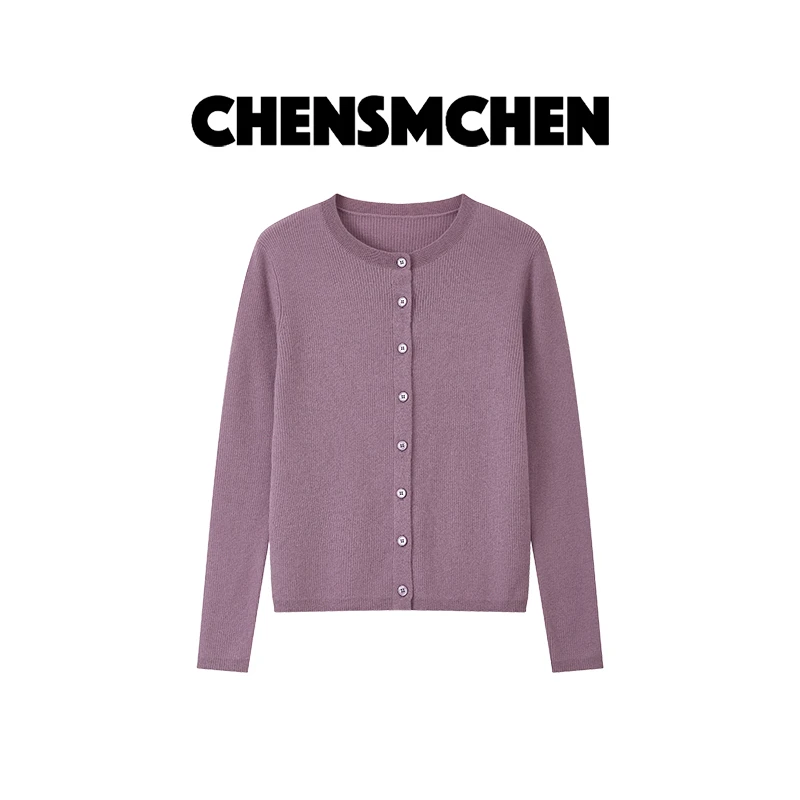 CHENSMCHEN100绵羊毛经典简约纯色针织衫女时尚休闲开衫CSZ7526TT