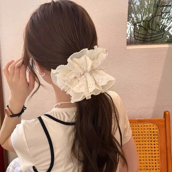 法式蕾丝大肠发圈女高级慵懒风百搭超大扎头发绳多层镂空马尾发饰