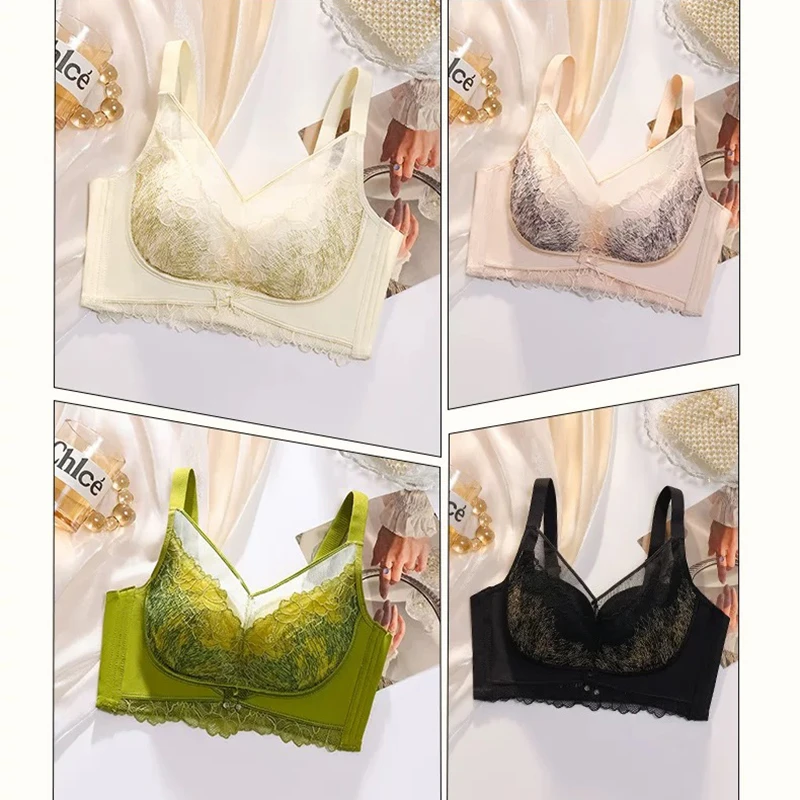 #090无磁剪标女士内衣舒适透气性感蕾丝小胸聚拢上托文胸