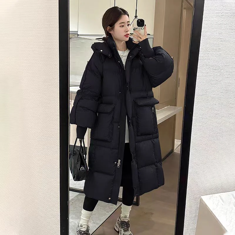 【四季青丁琳轻奢】冬季新款大口袋连帽长版加厚保暖羽绒服317