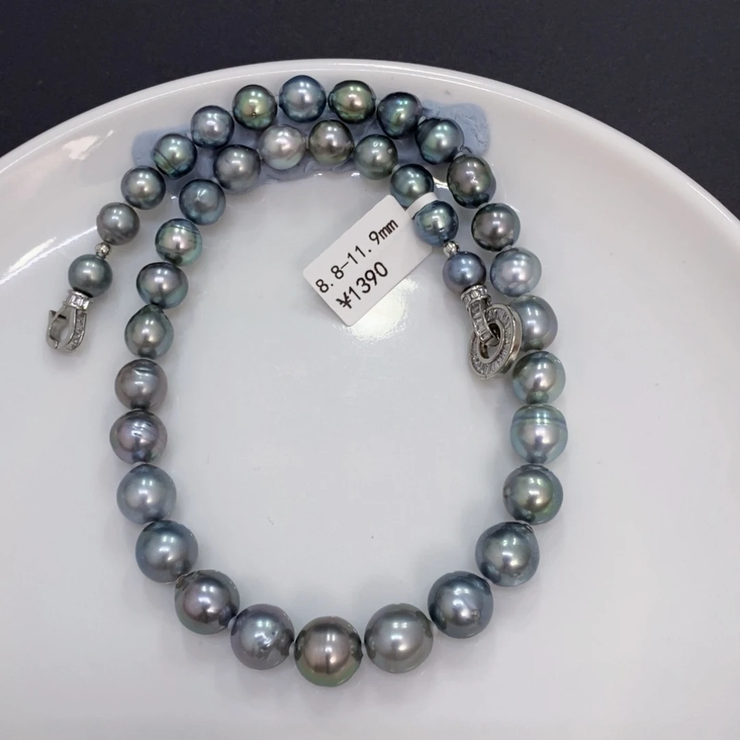 未镶嵌颈饰海水珍珠F*铂金灰项链8.8-11.9mm忙