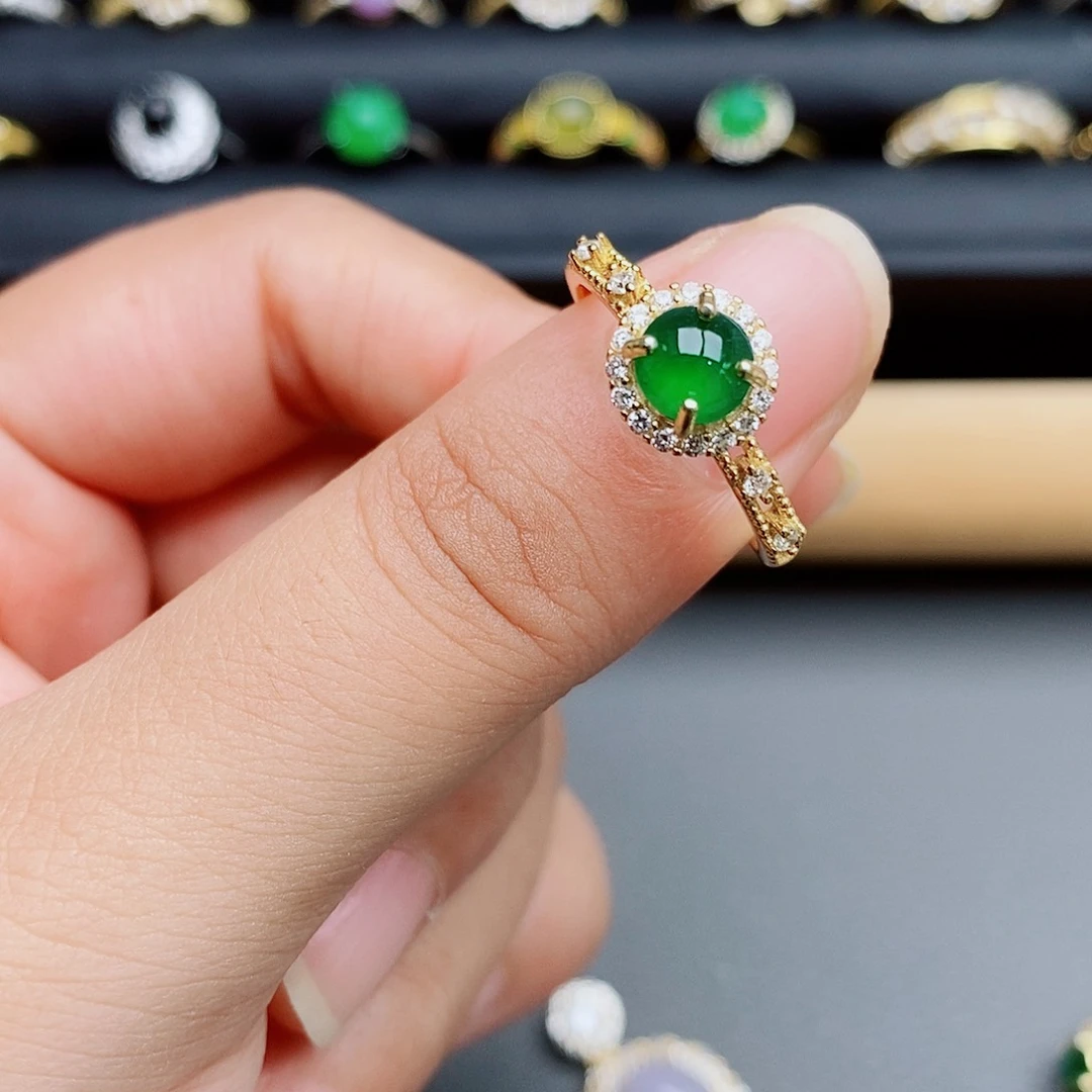 用***0翡翠戒指银S925镶嵌43444