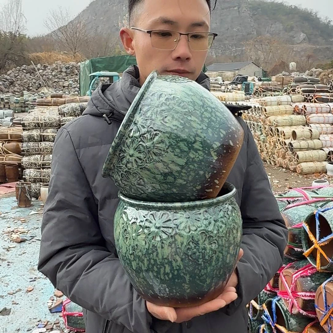 紫砂花盆口20高18.5（两个雏菊绿