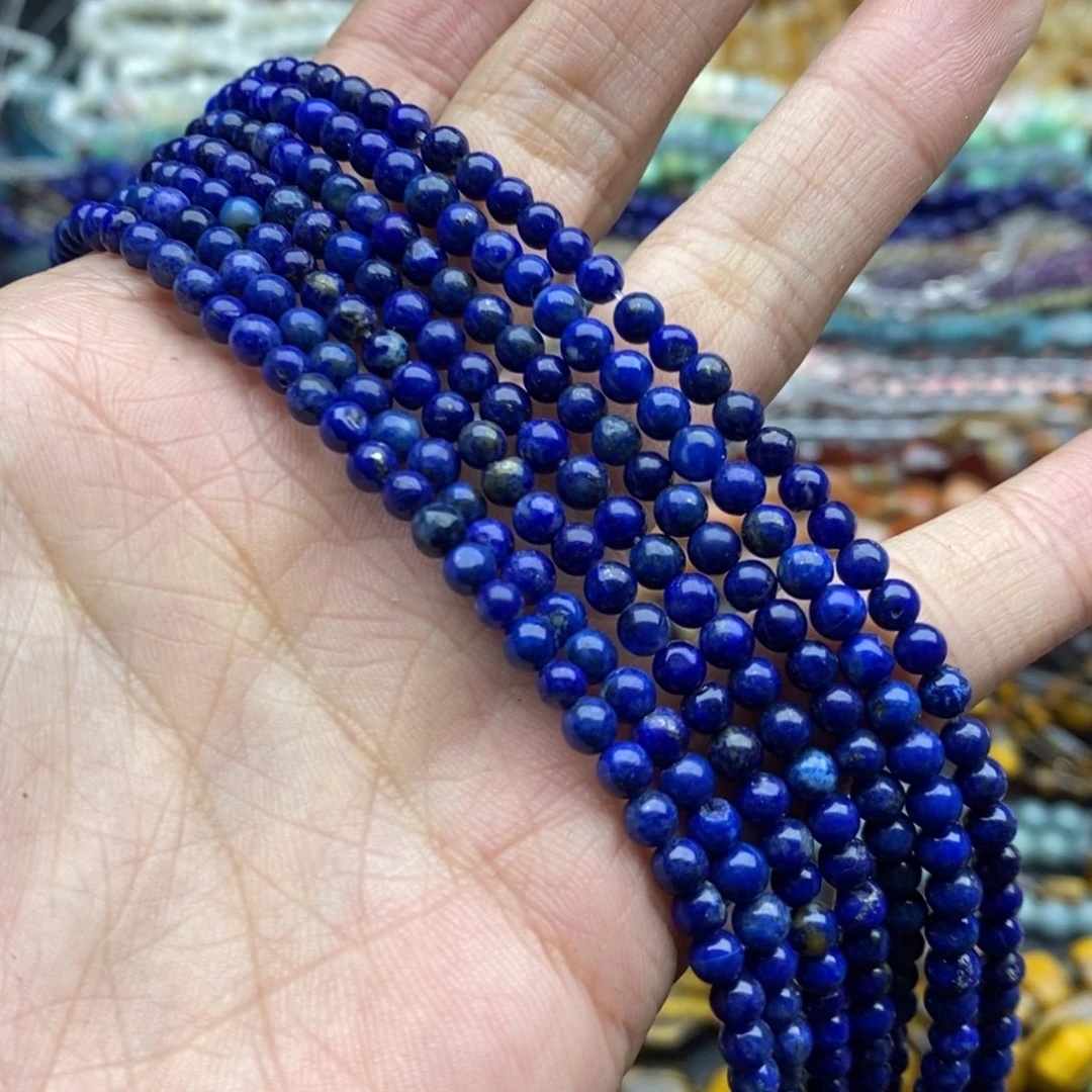 玛瑙/玉髓未镶嵌珠宝半成品一条天然4mm微瑕青金石圆珠