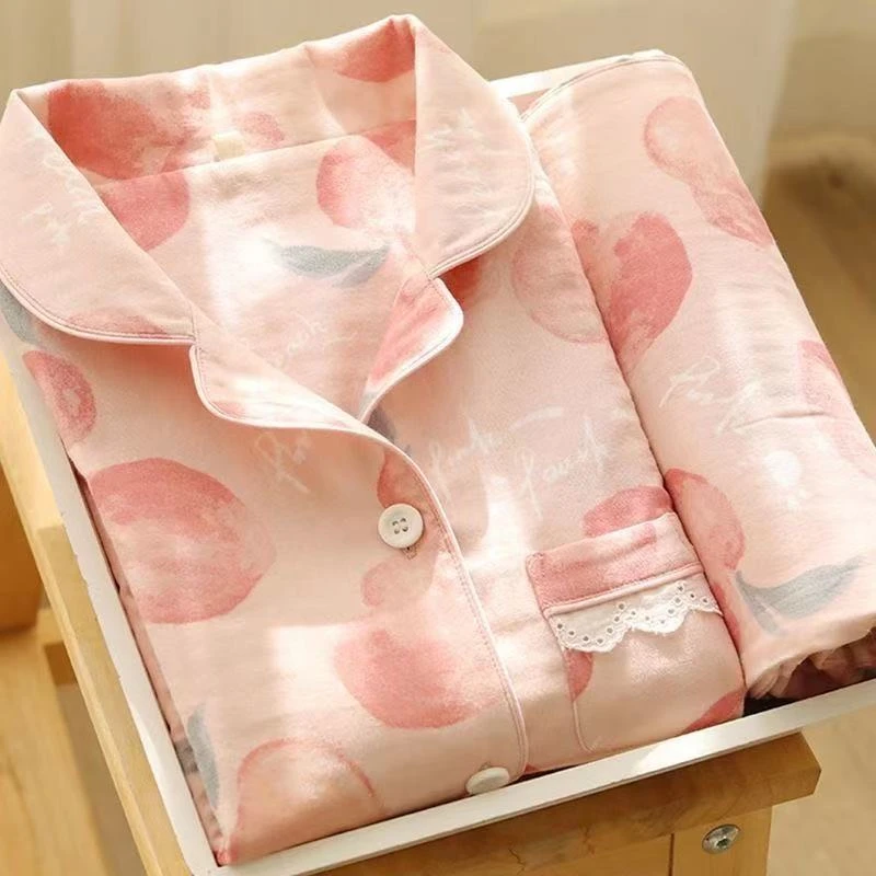 【9801】春秋季睡衣女开衫带胸垫长袖长裤秋冬季大码宽松家居服套装