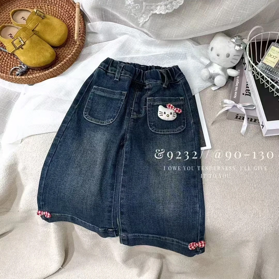 【BaoBao】秋款不加绒女童kitty猫直筒牛仔裤9232-1
