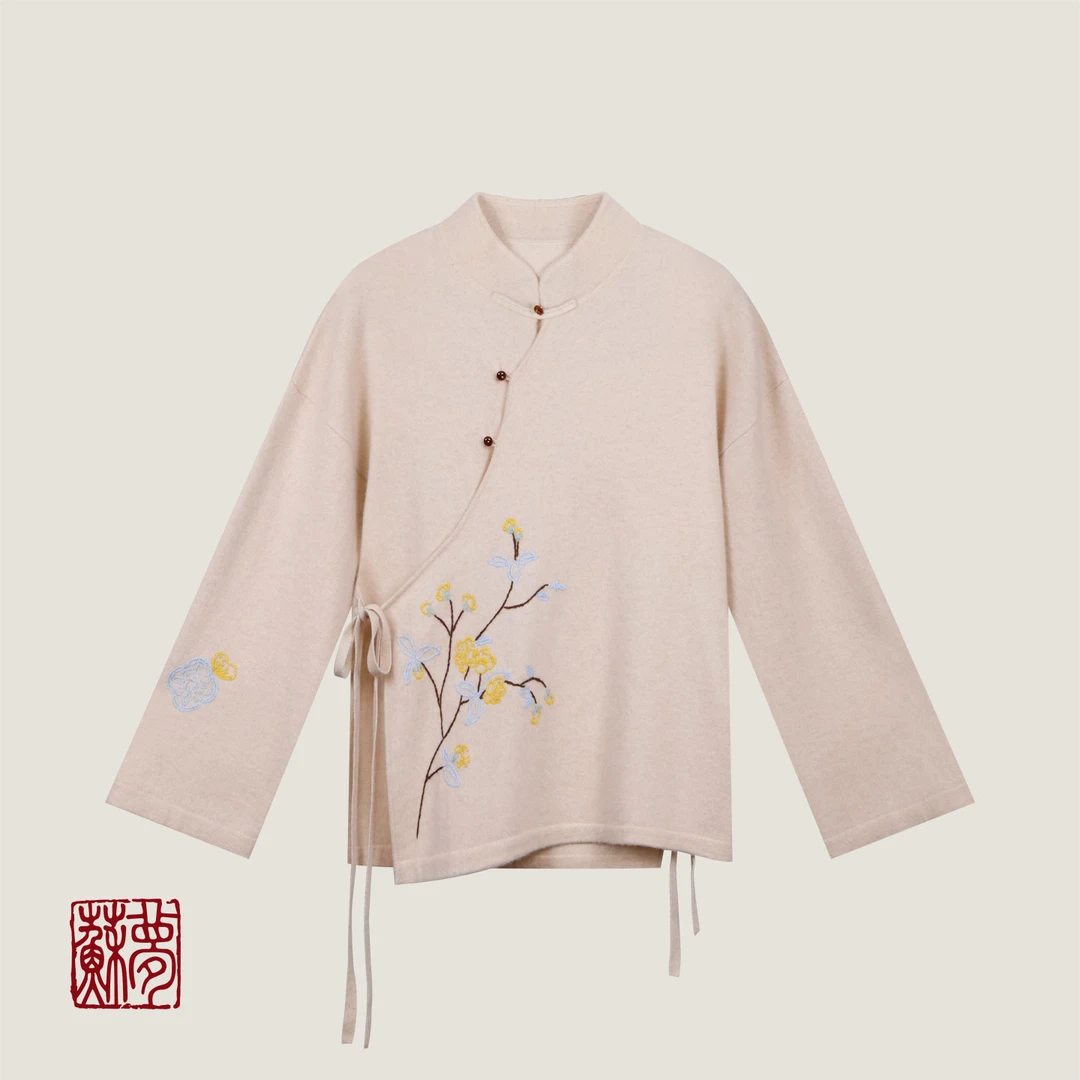 蘇夢【梦华】浅榆色中式百搭针织上衣0304154