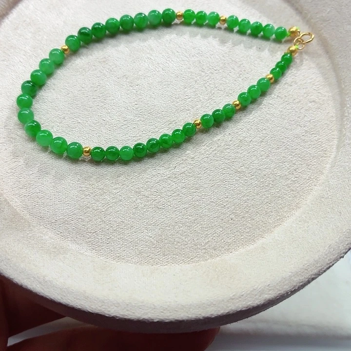 慕***纺翡翠18K金镶嵌手链天然缅甸翡翠A货卡3.5到4