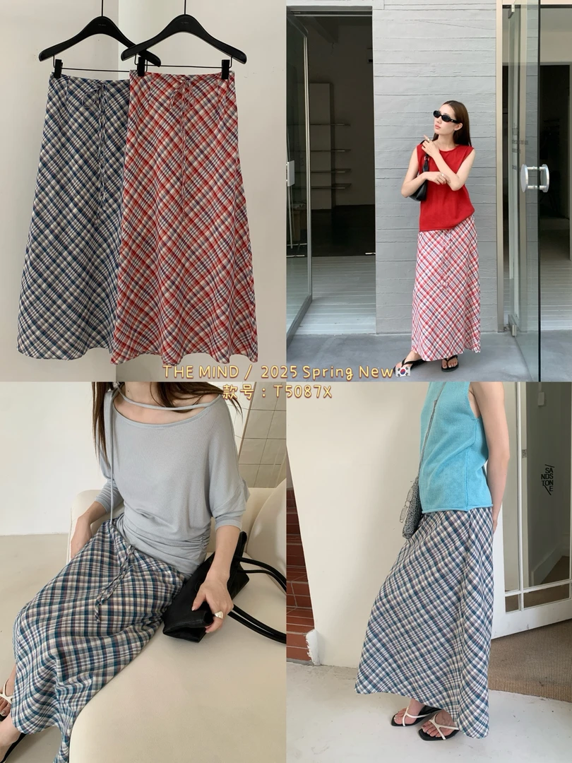 【NO退NO换】福秒-ins风！薄款格子抽绳半身裙（MD5087#）THE MIND