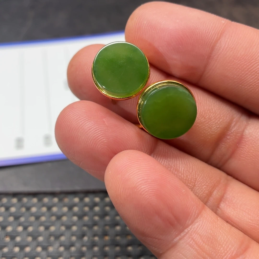 和田玉银S925镶嵌耳饰