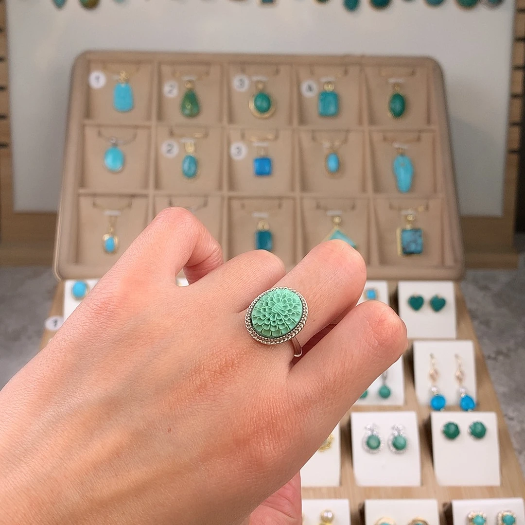 绿松石银S925镶嵌戒指