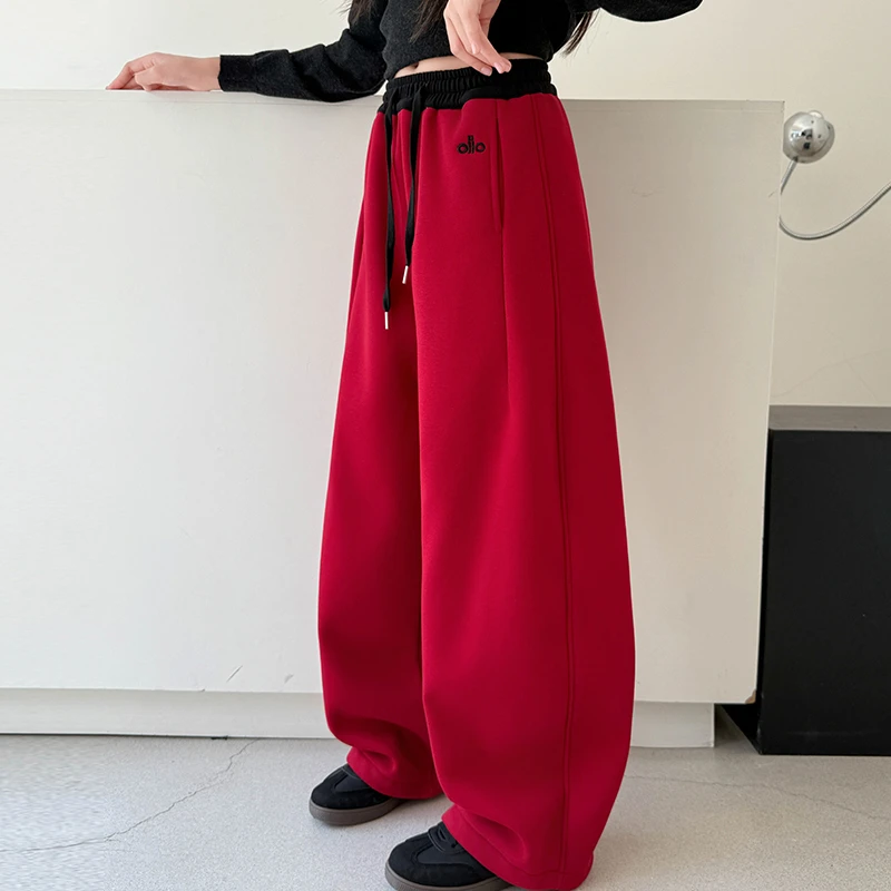 女童加绒卫裤秋冬季洋气一体绒直筒休闲裤初中生加厚裤子2025新款