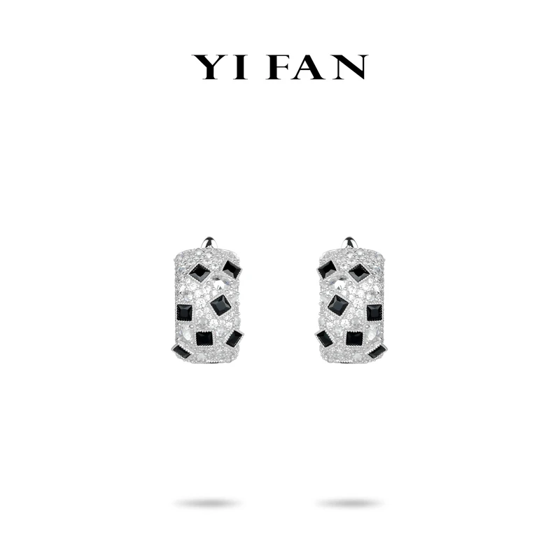 925银合成锆石耳饰 3902-黑白豹纹时尚百搭耳环
