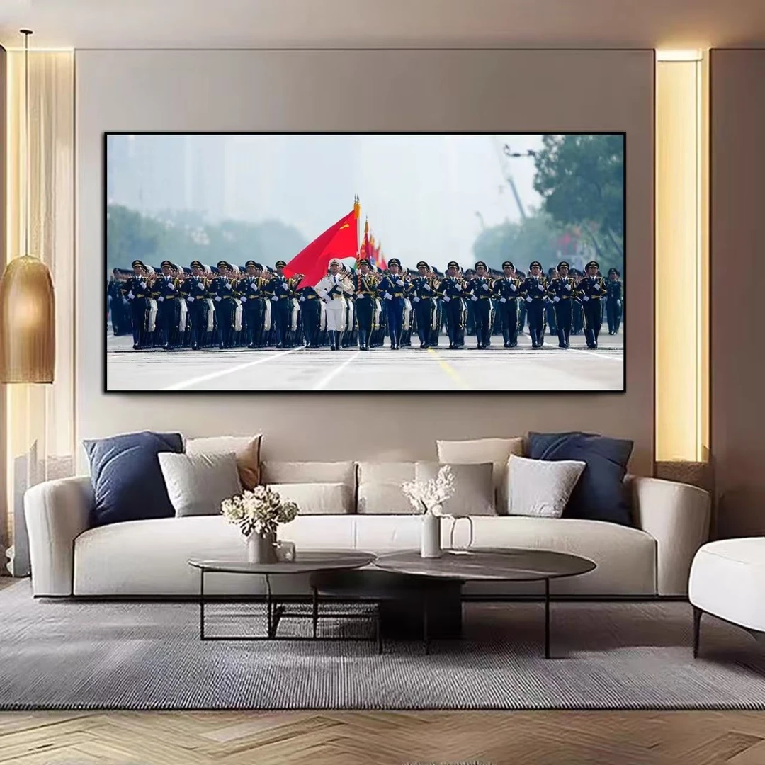 高清9月3号军事主题天安门装饰画三军仪仗队五客厅办公室挂画海报